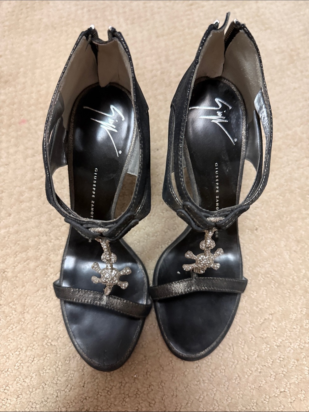 Giuseppe Zanotti Black Rhinestone Ankle-Strap Heels
